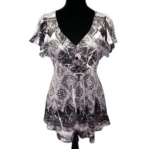 Y2K OneWorld White & Gray Boho Baroque Cyber Scene Abstract Top Medium vintage